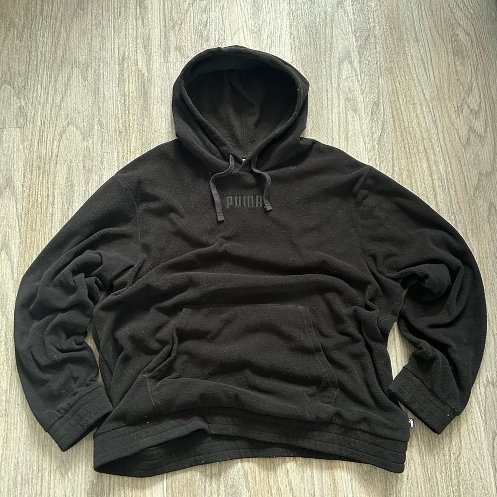 Puma Black Full-Zip Fleece Hoodie with Drawstrings